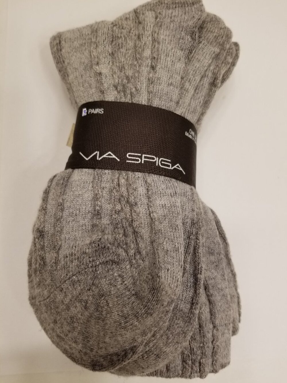 ✅Via Spiga Trouser Socks 3 Pair Gray Wool Cashmere Blend Cable Knit Classic Luxe